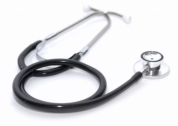 Medical concept stethoscope on white background with copy space