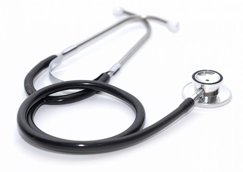 Medical concept stethoscope on white background with copy space