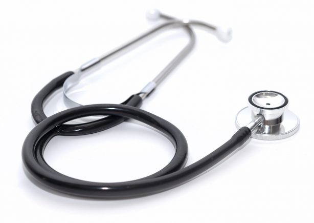 Medical concept stethoscope on white background with copy space