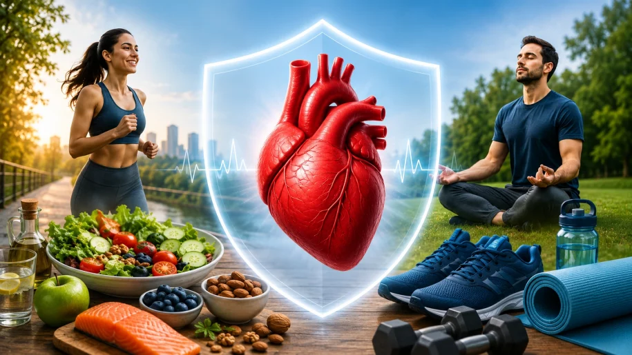 Heart disease prevention through healthy diet, exercise, and stress management